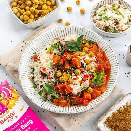 Sweet Potato and Spinach Curry with Roasted Chickpeas